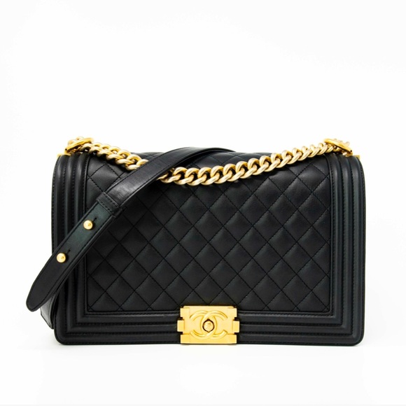 BRAND NEW-Chanel Large boy bag in black with gold metal finish. - Picture 1 of 1